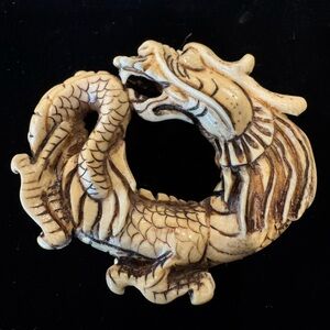 Intricately Carved Faux Ivory Dragon Okimono